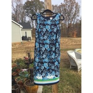 Chico’s womens sleeveless sheath dress size 0 small 4 blue white bright business